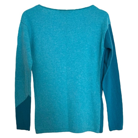 LAUREN HANSEN CASHMERE BLUE ASYMMETRICAL PRINT BLUE PULLOVER SWEATER SZ S - Picture 4 of 5